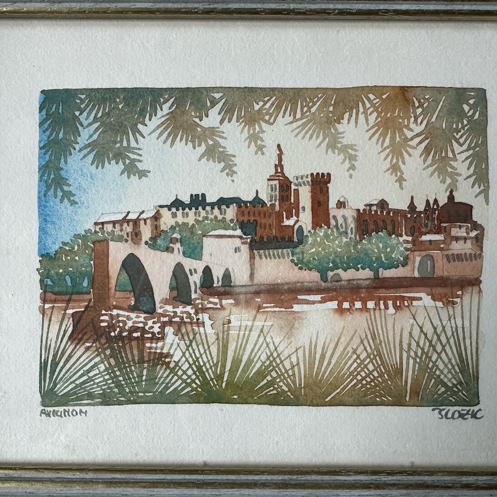 Thierry Cozic Original Watercolor Painting 10.3x8.5 Avignon France Signed Frame